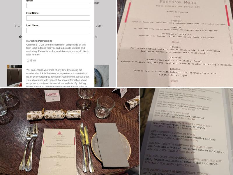 Contini George Street Menu