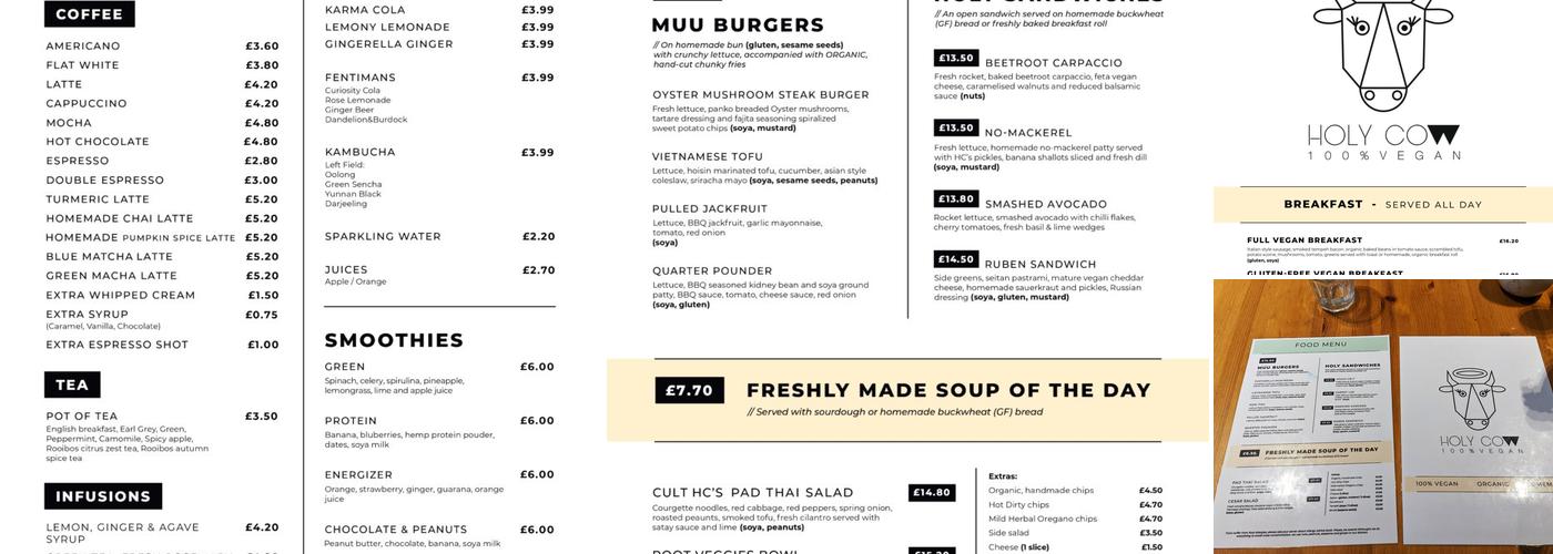 Holy Cow Menu