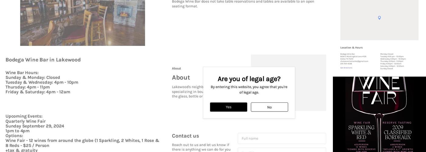 Bodega Wine Bar Menu