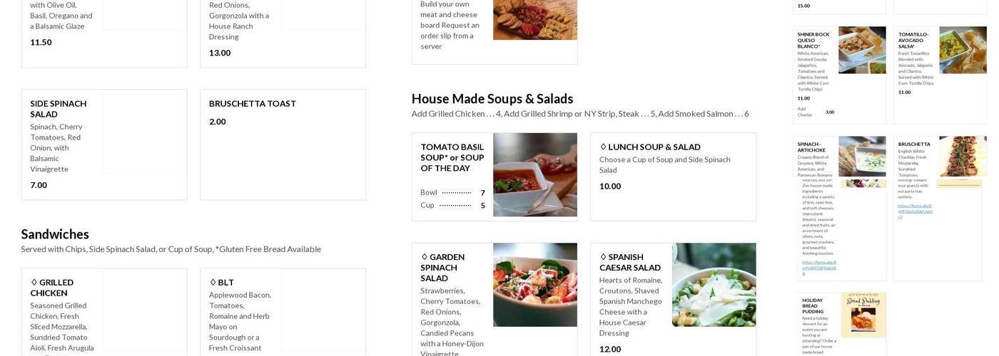 Zin Zen Wine Bistro Menu