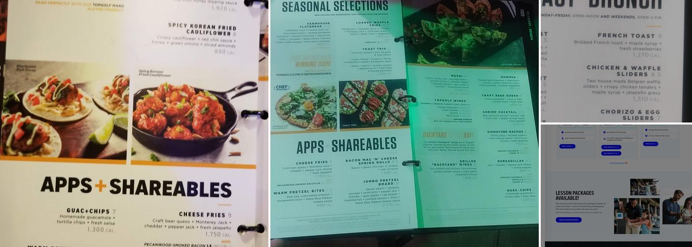 Topgolf Menu