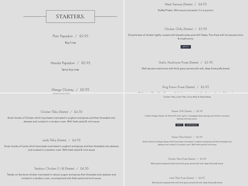 Labone Indian Cuisine Menu