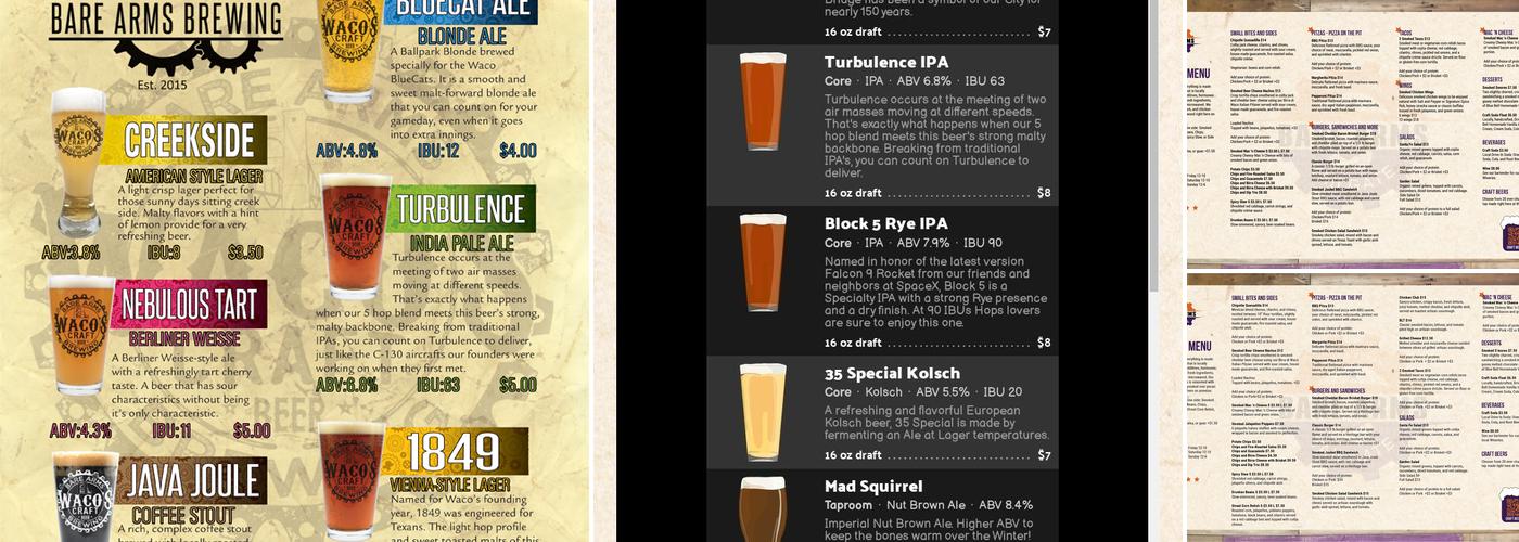 Bare Arms Brewing Menu
