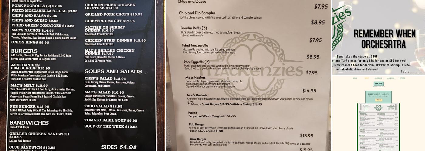 MacKenzie's Pub Menu