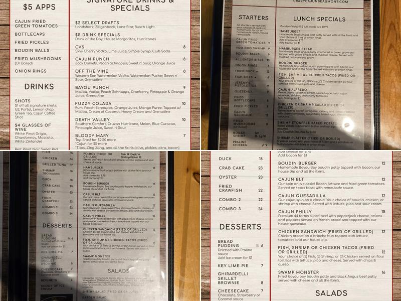 Crazy Cajun Beaumont Menu