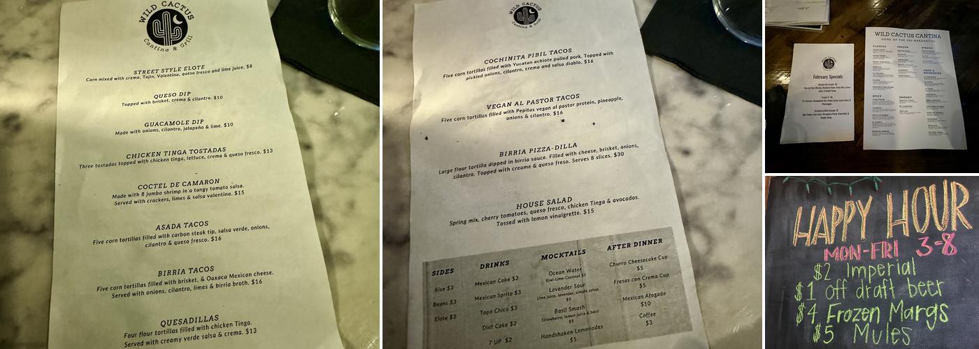Wild Cactus Cantina & Grill Menu