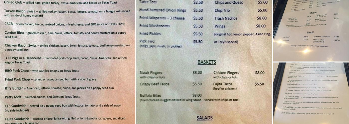 RT's Bar Menu