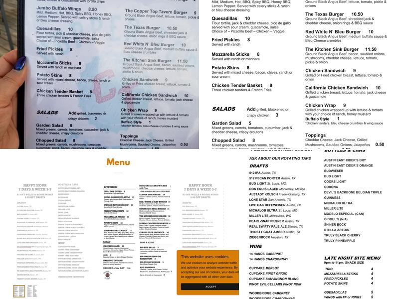 Copper Top Tavern Menu