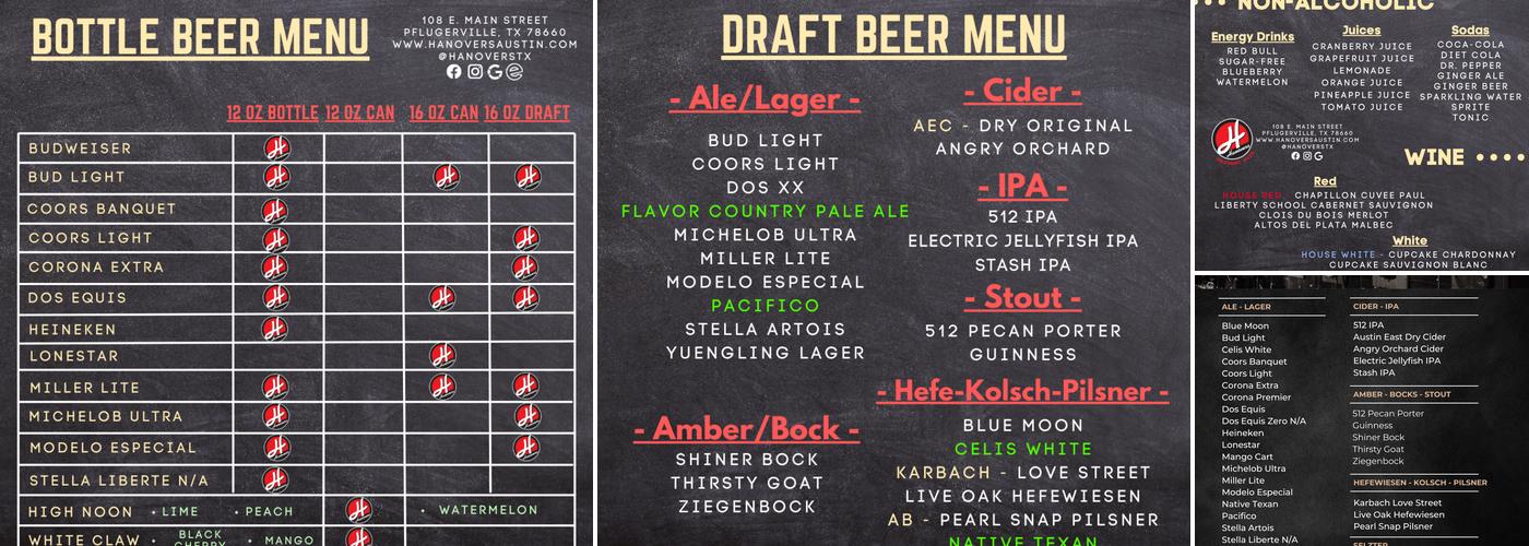 Hanovers Draught Haus Menu