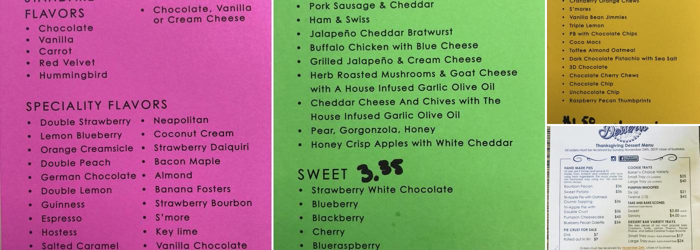 Dear Diva Desserts Bake Shop Menu