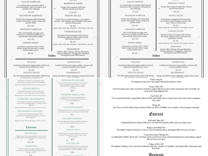 Murphy's Law Irish Pub Menu