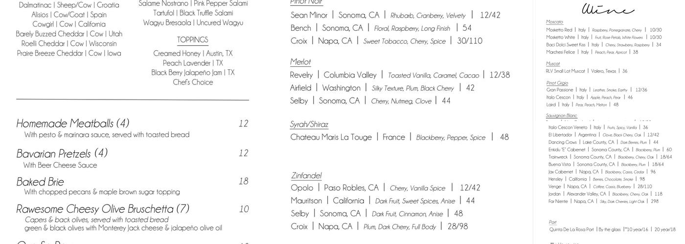 Raw 1899 Menu