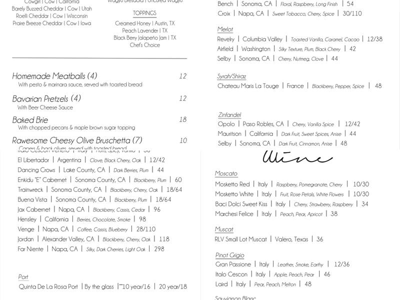 Raw 1899 Menu
