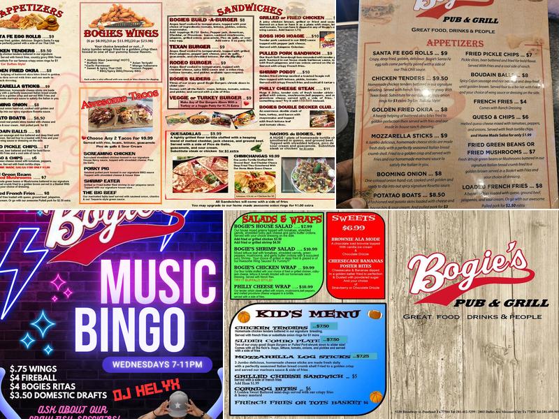 Bogies Pub and grill Pearland Menu