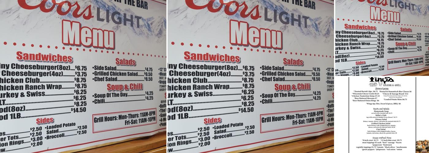 Tiny's Pub & Grill Menu