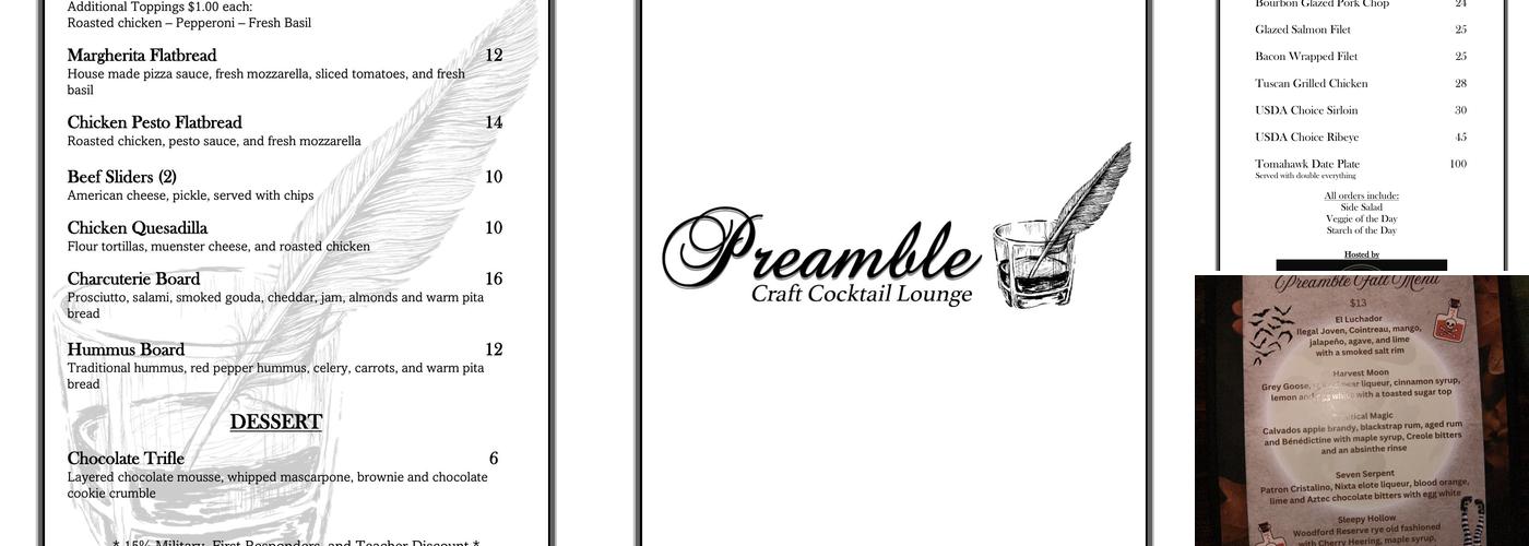 Preamble Craft Cocktail Lounge Menu