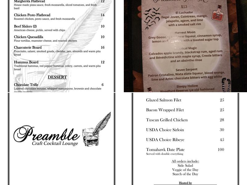 Preamble Craft Cocktail Lounge Menu