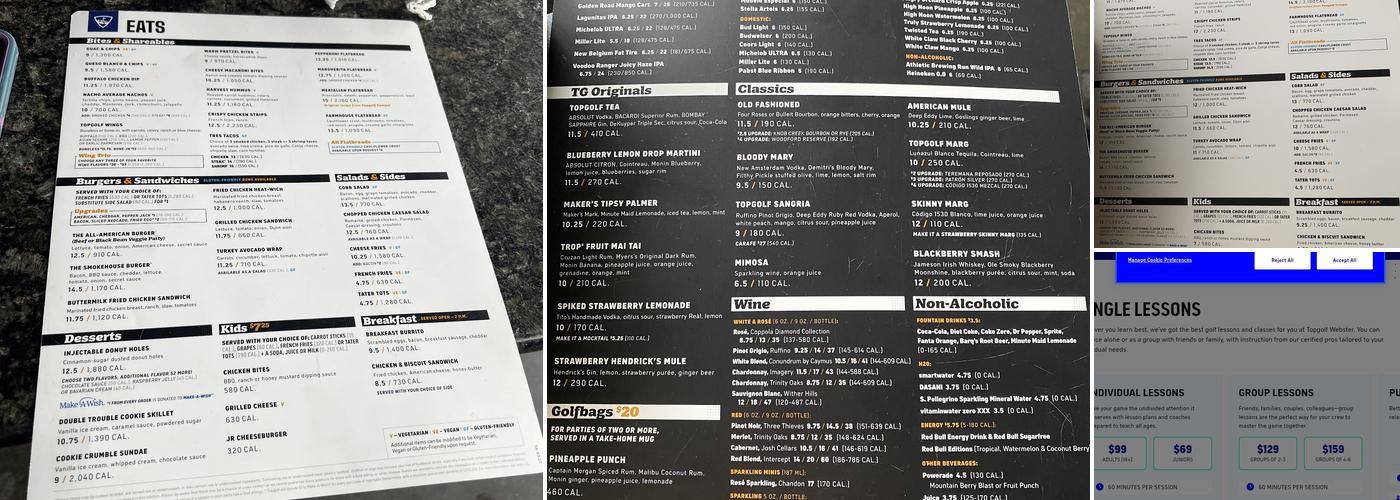 Topgolf Webster Menu