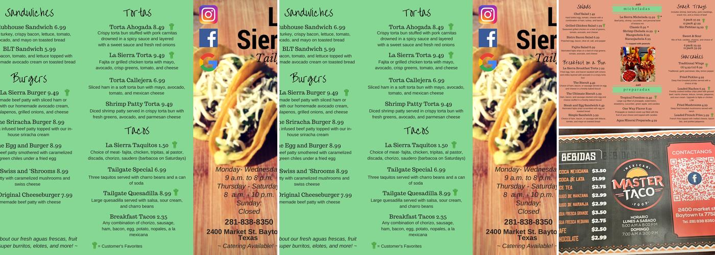 Master Taco Menu