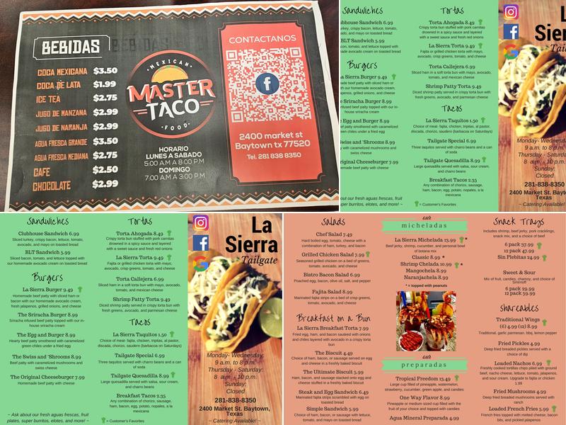 Master Taco Menu