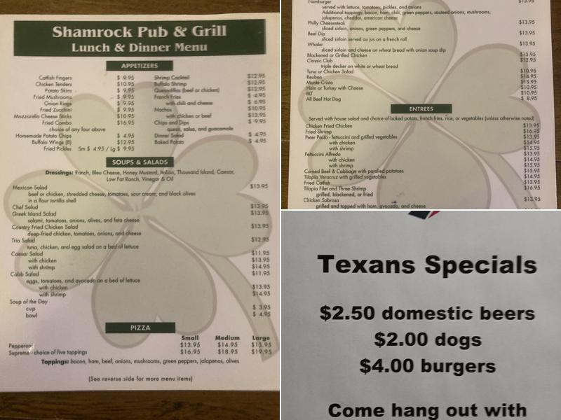 Shamrock Pub Menu