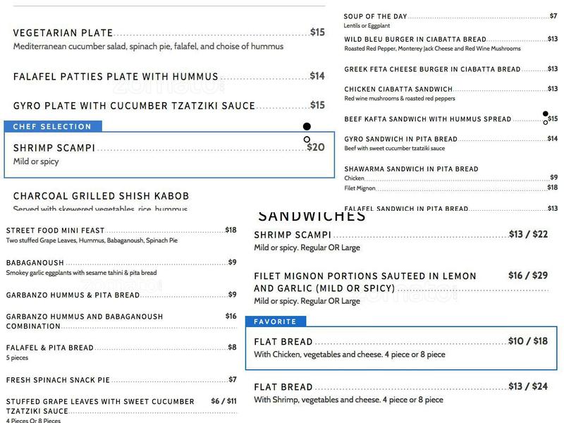 Bleu Mediterranean Menu