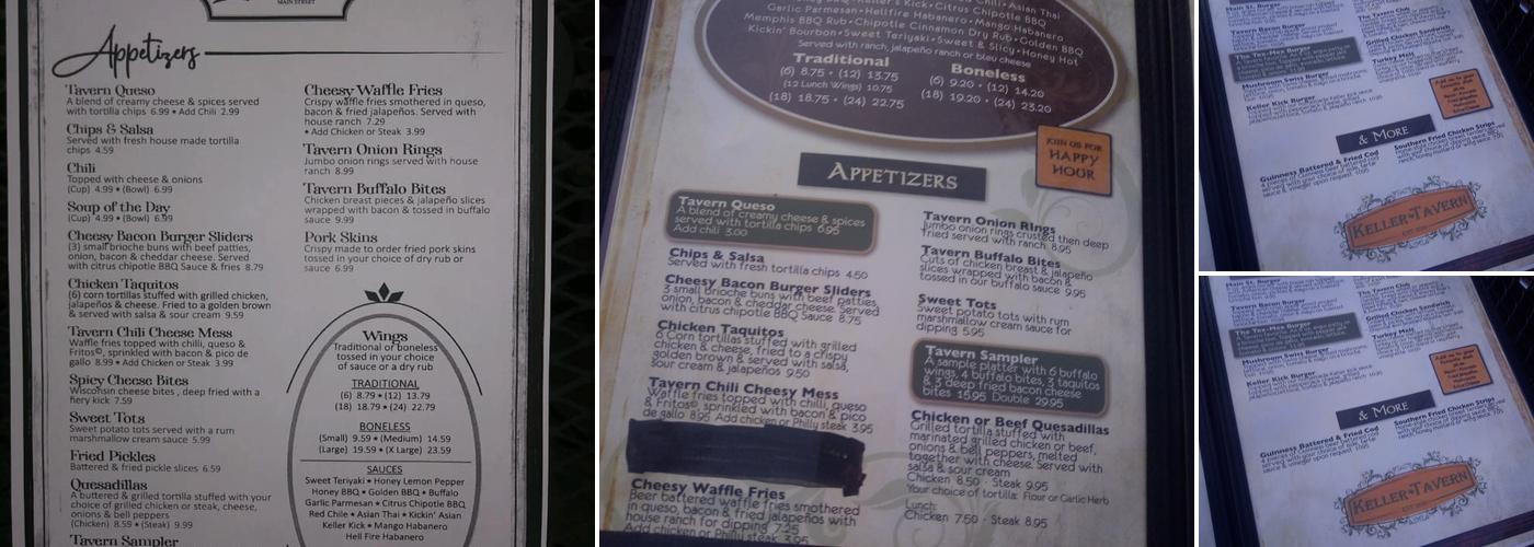 Keller Tavern Menu