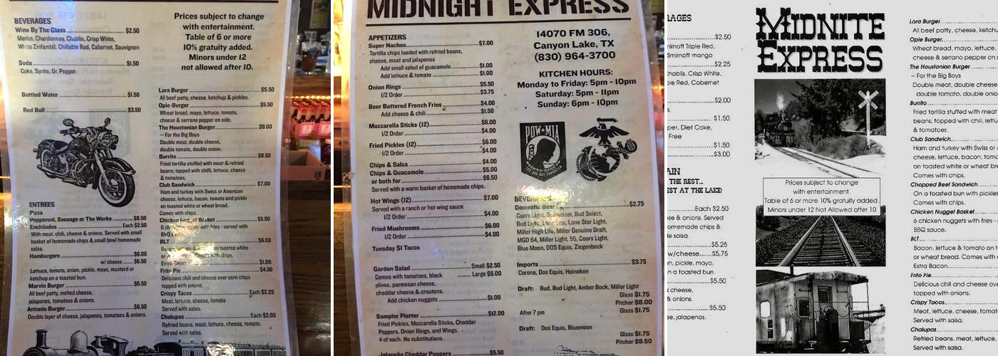 Midnight Express Menu