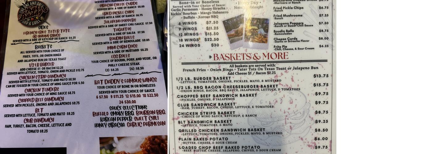 Kat Daddy's Menu