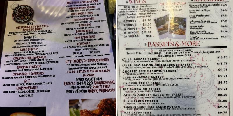 Kat Daddy's Menu