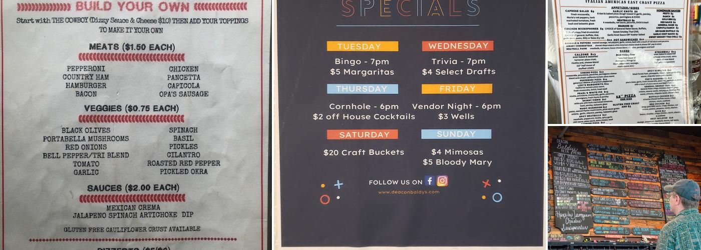 Deacon Baldy's Menu