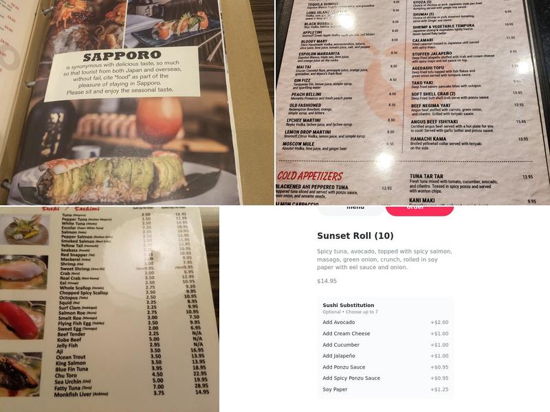 sapporo japanese bistro Menu