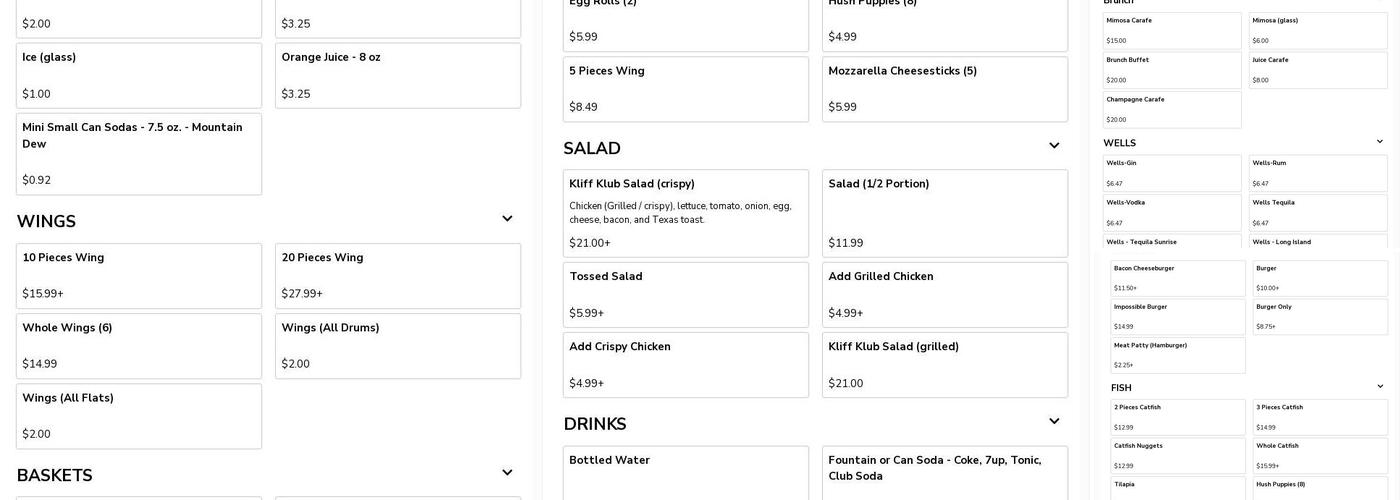Kliff Klub Menu