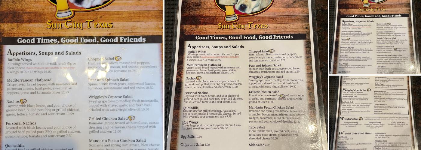 Wriggley's Pub Menu
