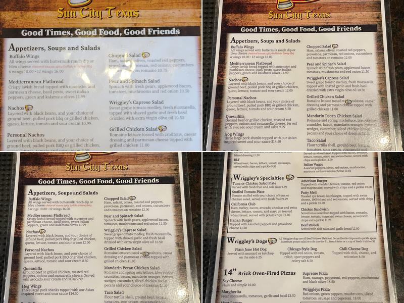 Wriggley's Pub Menu