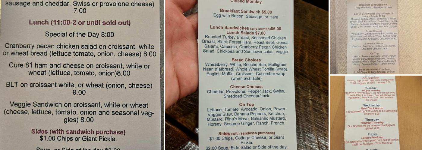 John and Rina’s Menu