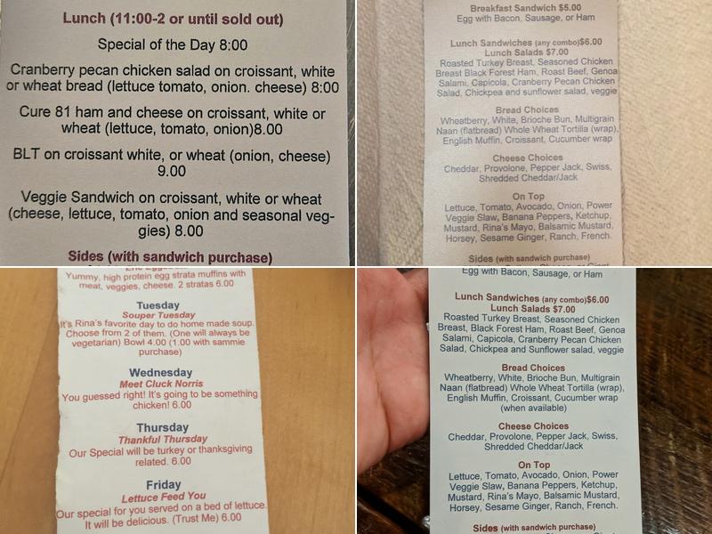 John and Rina’s Menu