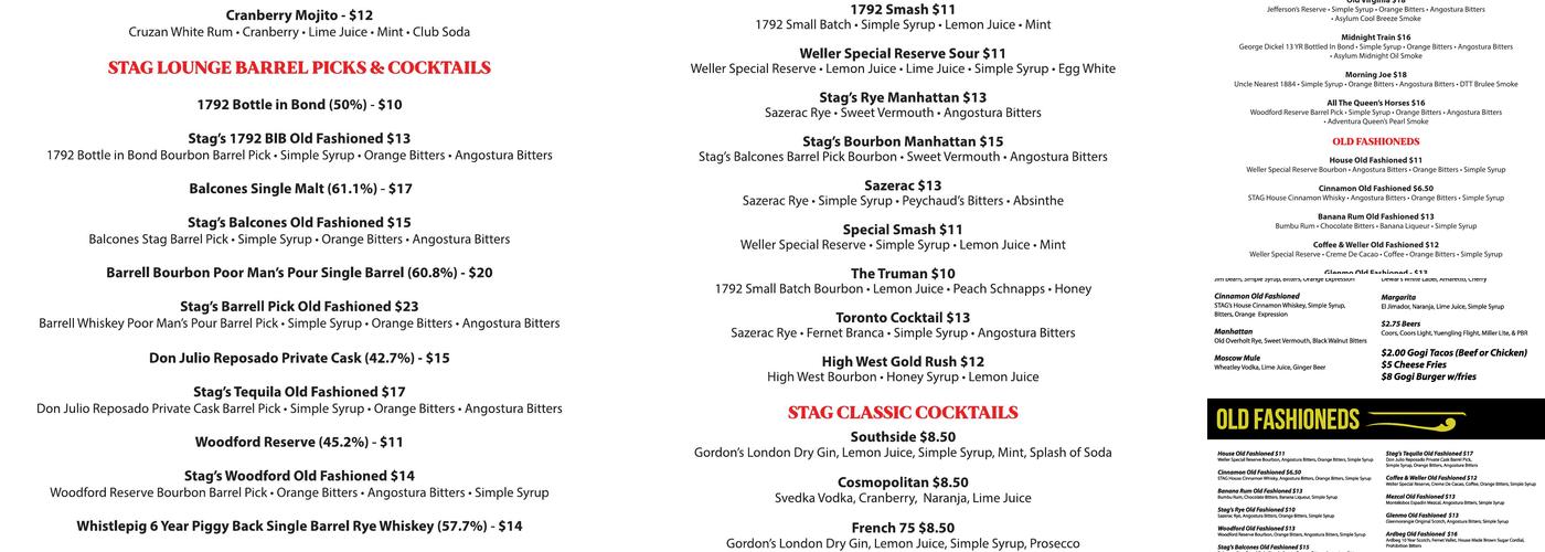 Stag Lounge Menu