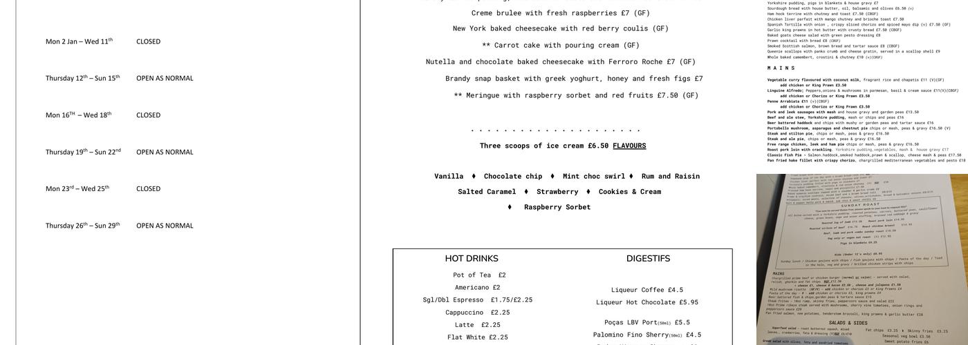 The White Horse Menu