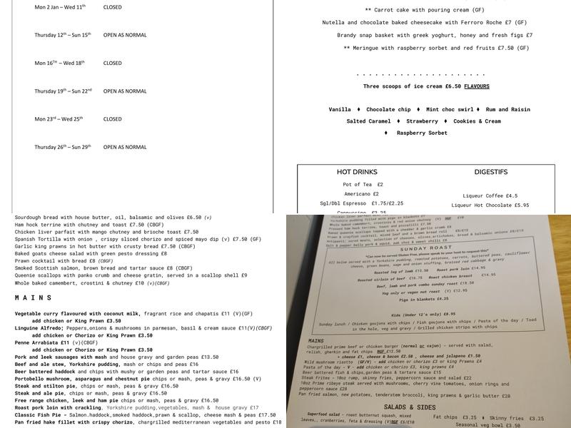 The White Horse Menu