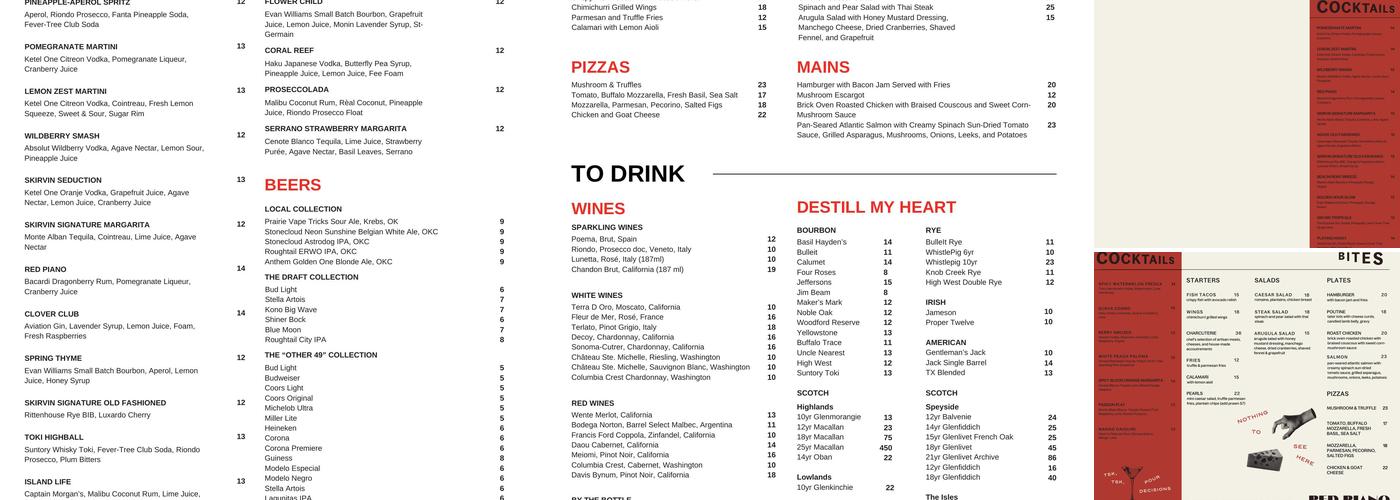 Red Piano Lounge Menu