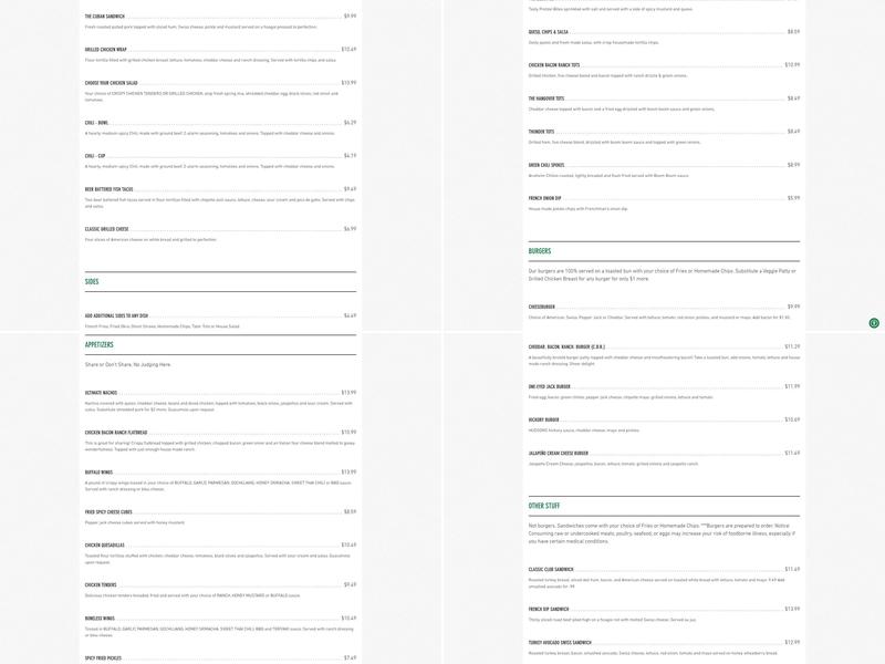 Henry Hudson's Pub Menu