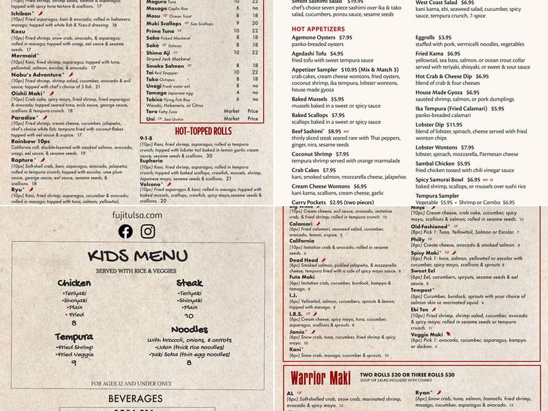 Fuji Sushi Bar Tulsa Menu