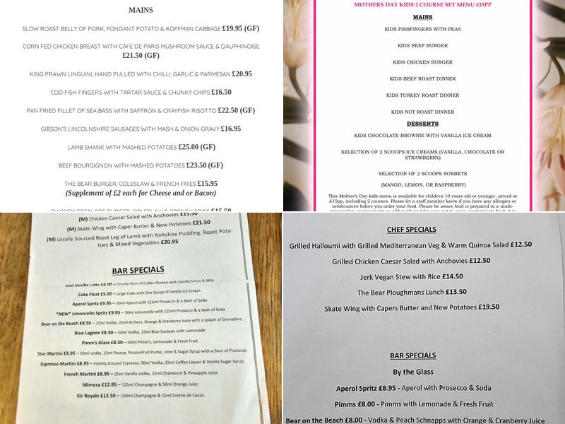 The Bear Inn - Stock Menu