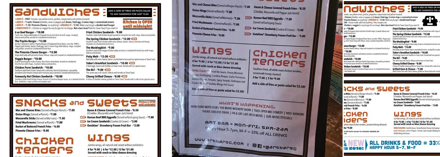 Art Bar Menu