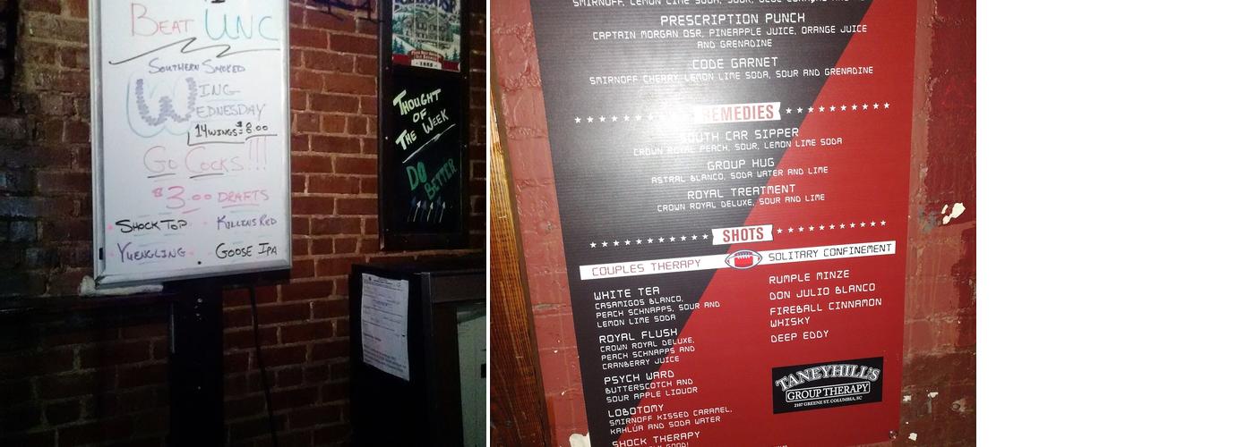 Taneyhill's Group Therapy Menu