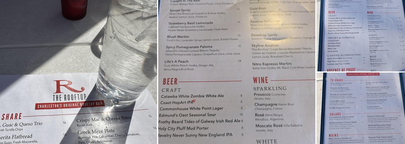 The Rooftop at the Vendue Menu