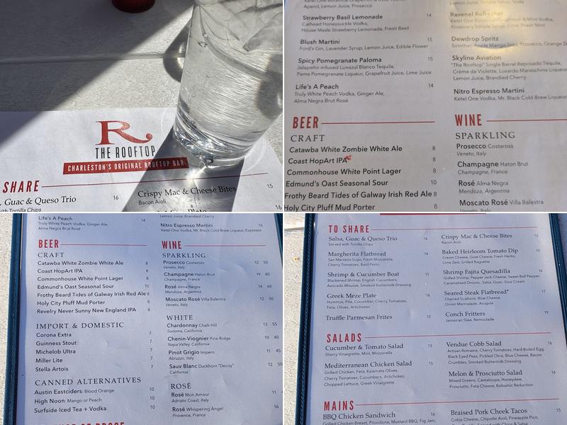 The Rooftop at the Vendue Menu