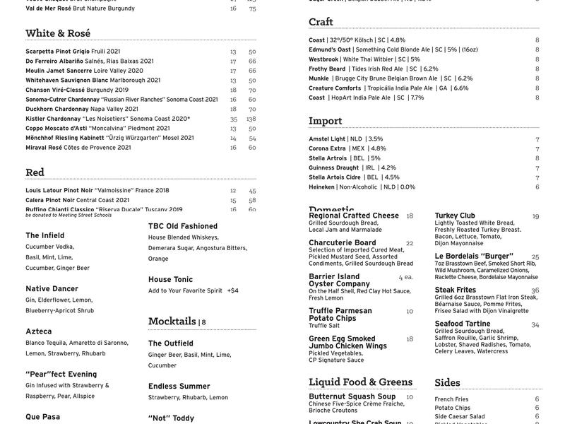 Thoroughbred Club Menu