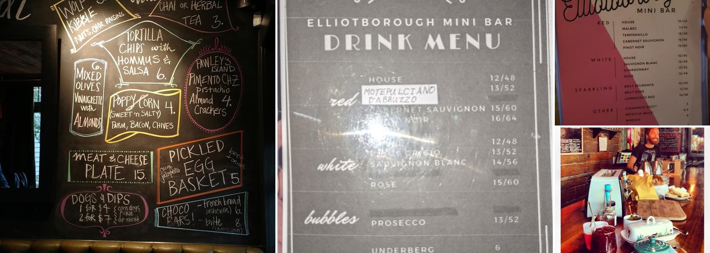 Elliotborough Mini Bar Menu